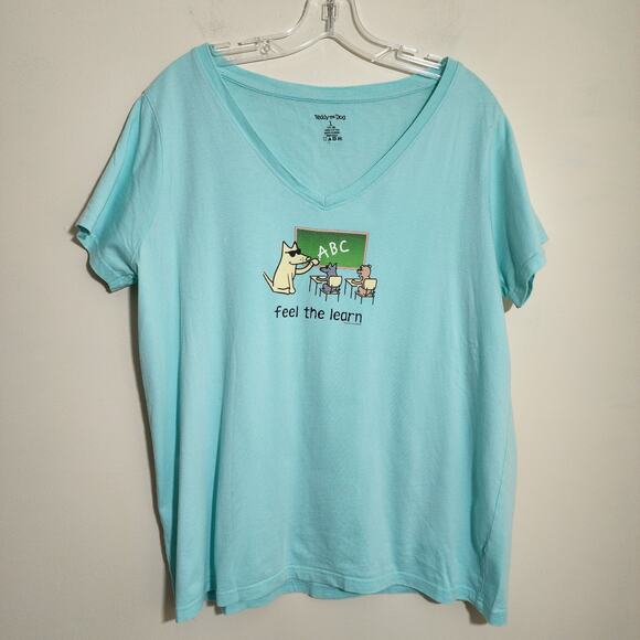Teddy the Dog Feel the learn teachers graphic vneck short sleeve tshirt woman 16 - Picture 1 of 7